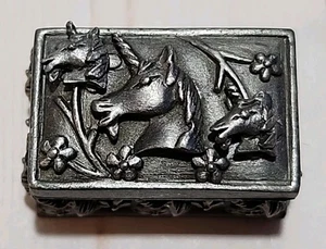 Vintage Turin massiv Zinn Einhorn Halskette Ohrringe Brosche Set Schmuckschatulle Etui - Bild 1 von 10