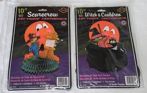 Beistle 1977 Halloween 10" Witch & Cauldron & Scarecrow Art Tissue Centerpiece - Picture 1 of 4