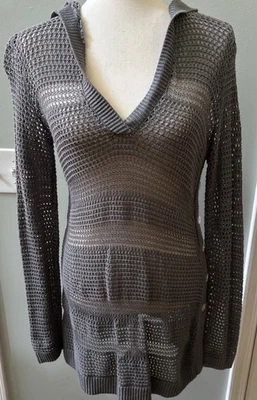 Tommy Bahama Hooded Pool/Beach Cover Up Tunic Mesh Gray Open Knit Boho Size SP - Image 1 of 4