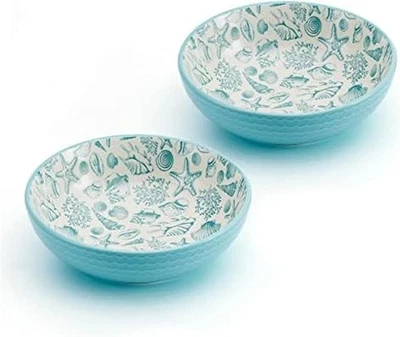 Conjunto de 2 tigelas de macarrão Pfaltzgraff Venice, 8 polegadas, azul-petróleo 8 e branco  - Imagem 1 de 4