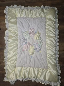 Trapuntino vintage bambino Quiltex raso coperta trapuntata pastello coniglietti carino giallo - Foto 1 di 10
