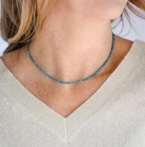 Natural Blue Apatite 2mm Beaded Choker Healing Reiki Dainty Women Necklace Gift - Picture 1 of 4