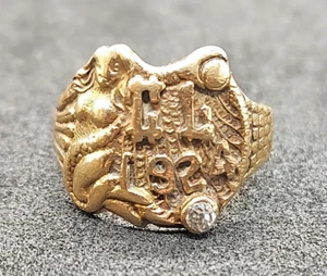 Antique 14K Yellow Gold Mermaid Ring w/ Diamond Size 6.5 US - Picture 1 of 4