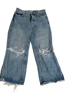 We The Free Urban Outfittr Jean Light Button Fly Crop Wide Leg Heavy Distress 27 - Picture 1 of 19