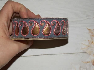 30mm grey gold bronze metallic embroidered ribbon applique indian trimming - Picture 1 of 1