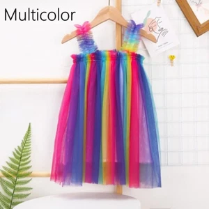 Kid Girl Tutu Skirt Mesh Rainbow Glitter Dress Sleeveless Fairy Party Show Cute - Picture 1 of 19