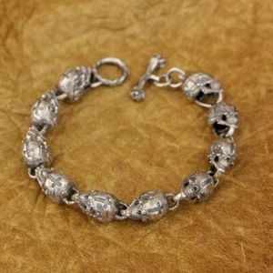925 Sterling Silver Cross Skulls Bracelet Mens Biker Punk Jewelry TA425B BZ - Picture 1 of 19