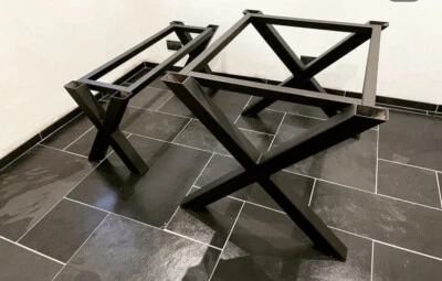 Dining Table Steel Frame X Leg Cross Leg Dining Table Sets Concrete Quartz - Image 1 of 4