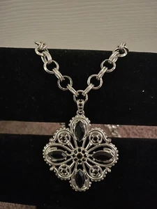 White House Black Market Silver/ Black Large Chunky Necklace. 16” Extender Also - Picture 1 of 8