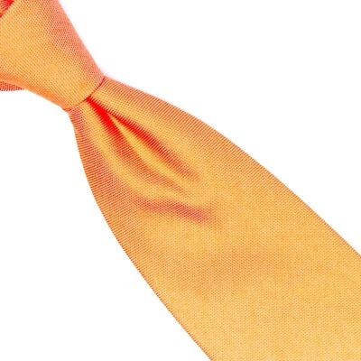 John G Hardy Mens Silk Cotton Necktie Solid Neon Fluorescent Orange Woven Tie  - Image 1 of 4