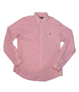 Ralph Lauren Dress Shirt Size Large Pink White Striped Logo Preppy Old Money - Picture 1 of 7
