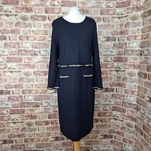 Abito LK Bennett Dr Vinne sotto il ginocchio blu navy UK 18 jersey elasticizzato manica lunga - Foto 1 di 13