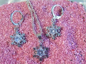 925 Silber Schmuck Set Stern- Flocke Zirkon Kette Anhänger-Creolen Liebe Hochzei - Bild 1 von 11