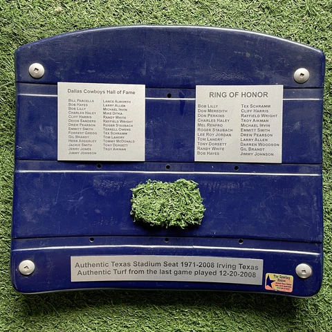 V2 Dallas Cowboys Texas Stadium Seat Bottom W/HOF & ROH Plaques & Turf w/COA Cover