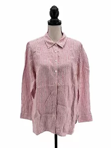 Talbots Womens Linen Shirt Red Stripes Large Long Sleeves Classic - Picture 1 of 6