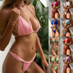 Women Bikini 2 Piece Spaghetti Strap Top Thong Swimsuit Beach Suit - Picture 1 of 71