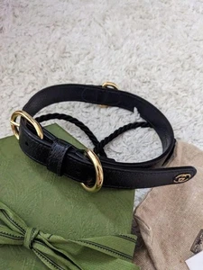 GUCCI Hundehalsband schwarz Leder Größe M Gold Hardware Haustier Accessoire - Bild 1 von 2