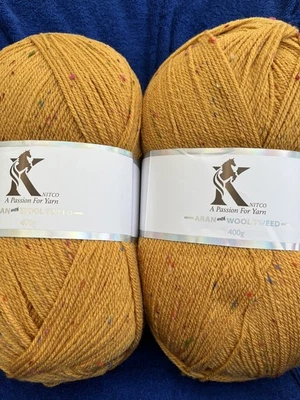 2 x 400g Knitco Aran With Wool Tweed In Mustard - Image 1 of 4