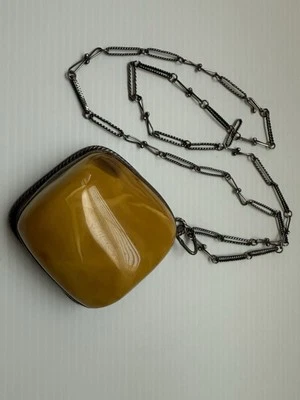 Massive 245g Polish Egg Yolk Baltic Amber Pendant Necklace 925 Silver SR Hallmrk - Image 1 of 4