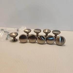 Lot of 10 Cabinet Drawer Knobs Hardware Round Pulls Knobs Brushed Nickel Silver - Picture 1 of 4