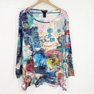 Ali Miles Crinkle Burnout Multicolor Abstract Embellished Blouse Top Size 3X - Picture 1 of 6