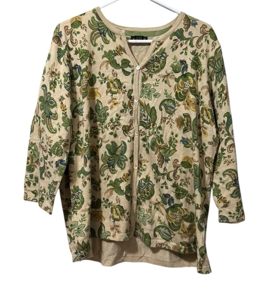 Cárdigan suéter Eddie Bauer para mujer talla XXL estampado cachemir con botones clásico Foto 1 de 4