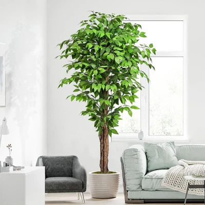 Árboles artificiales de ficus de 6,2 pies con 3 troncos curvos naturales, 74" de alto exuberante imitación... Foto 1 de 4