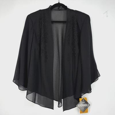 R&M Richards Womens Size 16W Sheer Topper Jacket Cardigan Black Beaded Vintage - Image 1 of 4