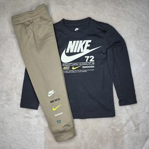 Nike Long Sleeve T-Shirt & Jogger 2 Piece Outfit Set Gray/Khaki Size 6 Boys NWT - Picture 1 of 7