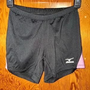 Women's Mizuno Volleyball Shorts SZ XS Black Pink Mesh Panel Lightweight Biker - Picture 1 of 5