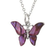 Butterfly Necklace Pink Paua Abalone Shell Pendant Silver Gift Boxed Jewellery