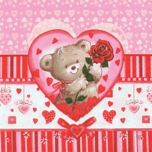 PAPIERHANDTÜCHER BÄR HERZ BLUME LIEBE. PAPIERNAPINS TEDDYBÄR LIEBE - Bild 1 von 1