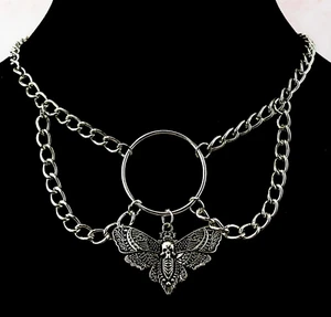 Death's Head Hawkmoth choker Necklace Women oddity curiosity Gothic jewelry - Picture 1 of 7