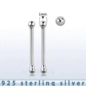 2 pz. Borchia ossea naso argento sterling 22 g (0,6 mm) 1 mm sfera .925 - Foto 1 di 2