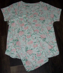 NWT Karen Neuburger MINT/PINK Happy Hydrangea FLORAL BERMUDA Shorts Pajama Set S - Picture 1 of 4