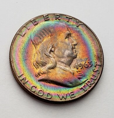 1963 Rainbow Target Toned Franklin Half Dollar Key Date Silver 50c Coin UNC BU! - Image 1 of 2