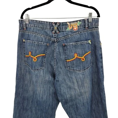 Jeans vintage cintura alta bordados con cuentas de mar 36 bolsillos azul denim arco iris Foto 1 de 4