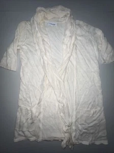 Calvin Klein Cardigan Womens Small Cream Short Sleeve Open Front Linen Blend - Picture 1 of 14