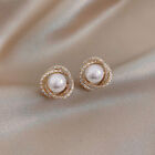 French Flash Diamond Spiral Pearl Ear Stud Silver Needle Gold Simple Earrin7h