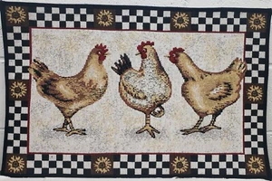 TAPESTRY KITCHEN MAT/RUG (20"x30") 3 ROOSTERS & SUNFLOWERS FRAME, rectangle, HC - Picture 1 of 13