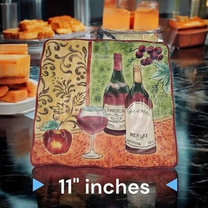 2 Piece 11" X 11" Square vintage Wine Fest Square Cheese Serving Plate - Picture 1 of 8