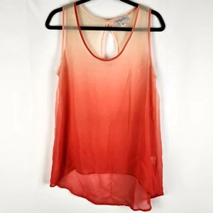 Queenspark Womens Hi Low Tunic Blouse Size 10 Orange Ombre Sheer Keyhole Neck - Picture 1 of 13