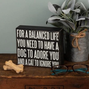Dog/Cat Balanced Life Country Rustic Funny Wood Sign NEW - Picture 1 of 8