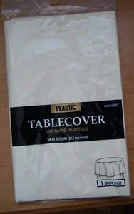 Round table Cloth cover plastic Wipe down and re-use 84" Cream cloth Amscan - Picture 1 of 4