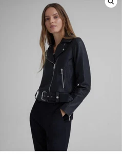 Club Monaco Black Leather Moto Biker Jacket - Picture 1 of 8