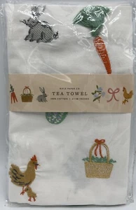 Rifle Tea Co Tea Towel 21”x28” Farm Carrots Animals Cotton Embroidered Bunny - Picture 1 of 3