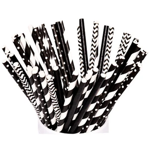 100 schwarze Papierstrohhalme, schwarze Party Deko Strohhalme - Bild 1 von 1