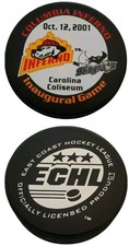 2001 COLUMBIA INFERNO VS SOUTH CAROLINA STINGRAYS INAUGURAL GAME PUCK ECHL 🇨🇦