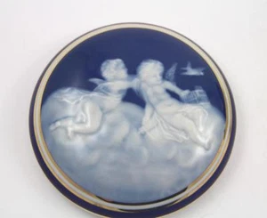Camille Tharaud Limoges France Round Powder Vanity Dresser Jar Box With Cherubs - Picture 1 of 11