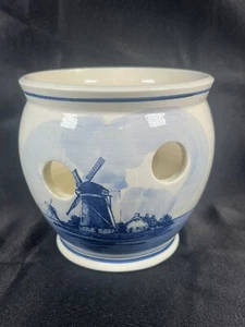 Vintage Delft Blue Holland Orchid /Crocus Hand Painted Porcelain Pot 5”x5” - Picture 1 of 19